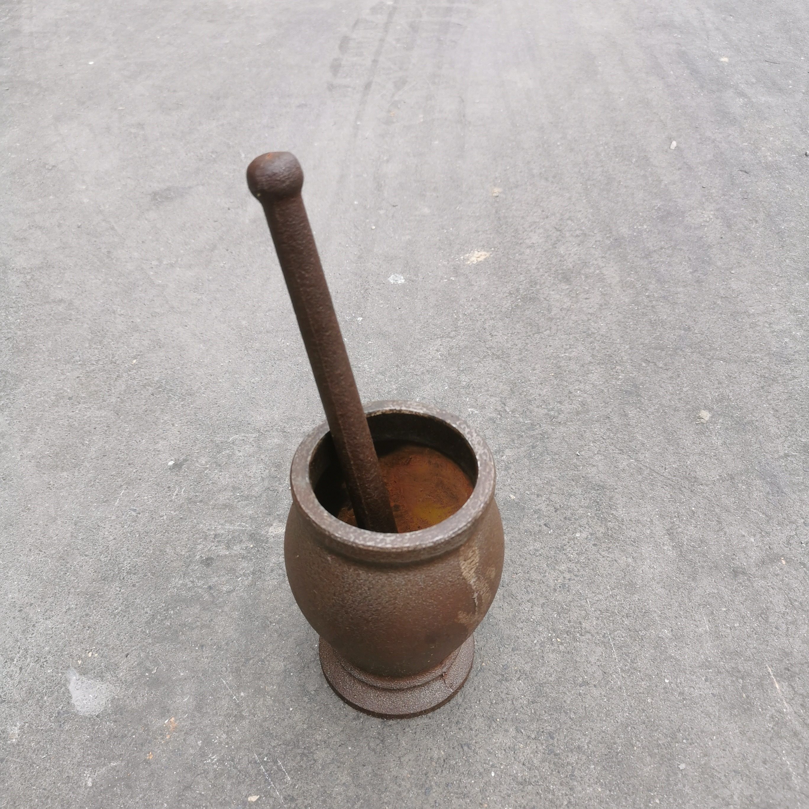 老物件中医馆摆件民俗中药五件套药碾子铜称捣药罐怀旧博物馆装饰