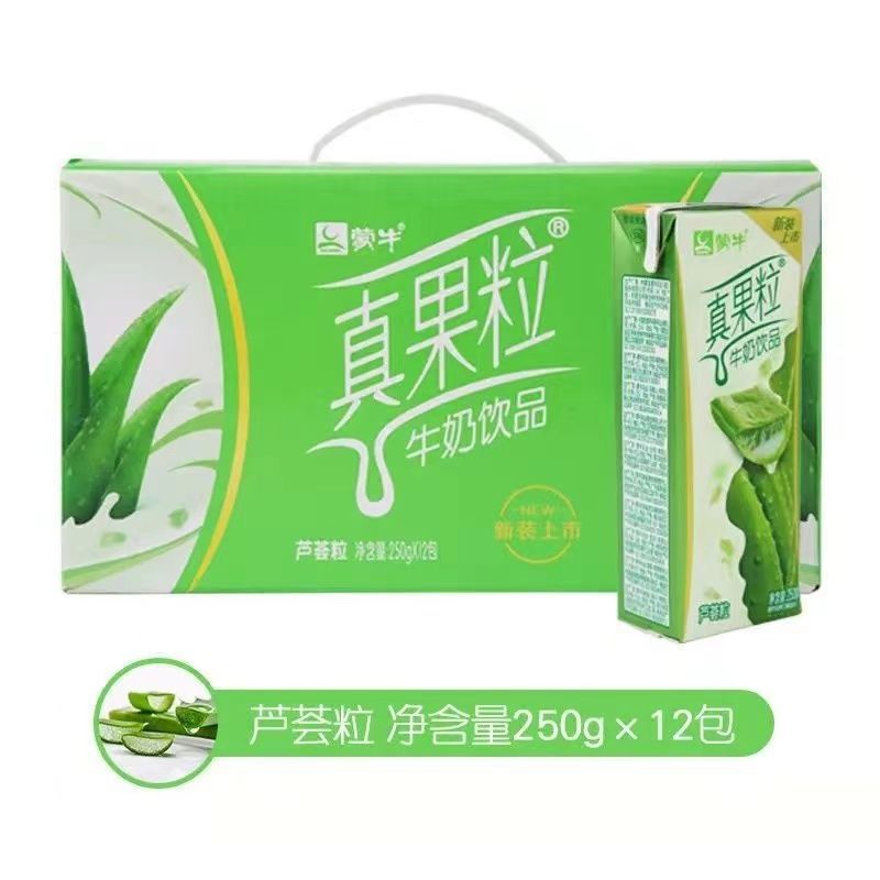 10月蒙牛真果粒蓝莓味草莓味黄桃味芦荟味椰果酸奶饮品250g*12盒-图1