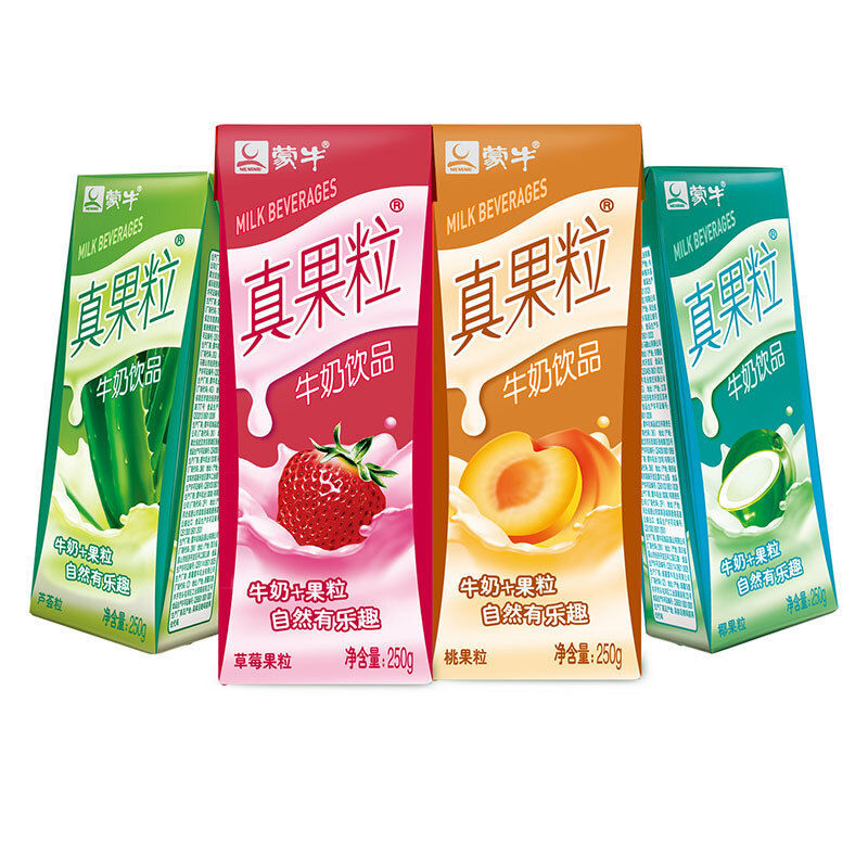 10月蒙牛真果粒蓝莓味草莓味黄桃味芦荟味椰果酸奶饮品250g*12盒-图3