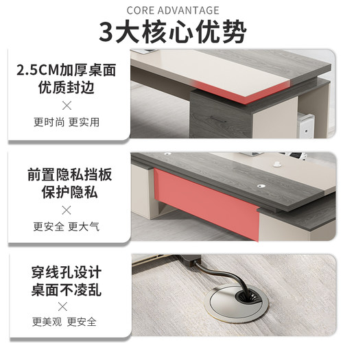 办公桌简约现代单人办公室桌椅组合轻奢高级经理桌子大班台老板桌 - 图1