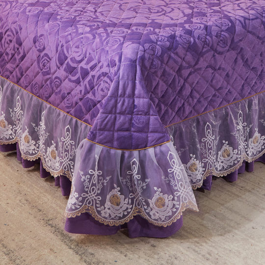 加厚天鹅绒床盖三件套珊瑚绒夹棉床单绗缝双人欧式水晶绒冬季床品