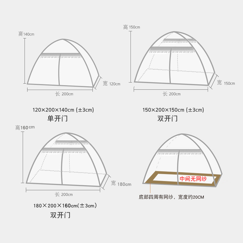 2023新款高级蚊帐家用免安装可折叠蒙古包儿童床1.2米m回底款无底