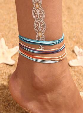 Woven turquoise sunflower handmade rice bead anklet休闲脚链