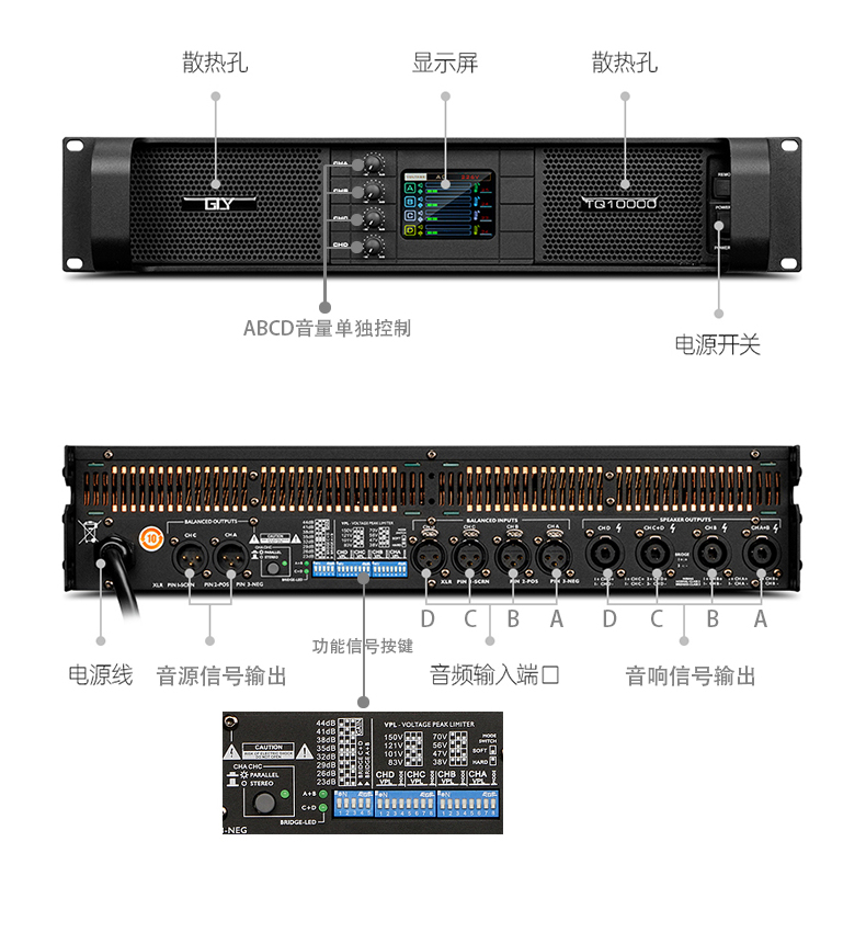 GLY TQ10000 四通道开关电源数字功放大功率专业纯后级舞台音响家用HIFI原装新款酒吧重低音KTV婚庆演出线阵 - 图1