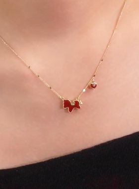 新年红色滴油爱心小马项链女轻奢高级感锁骨链配饰气质毛衣链颈链