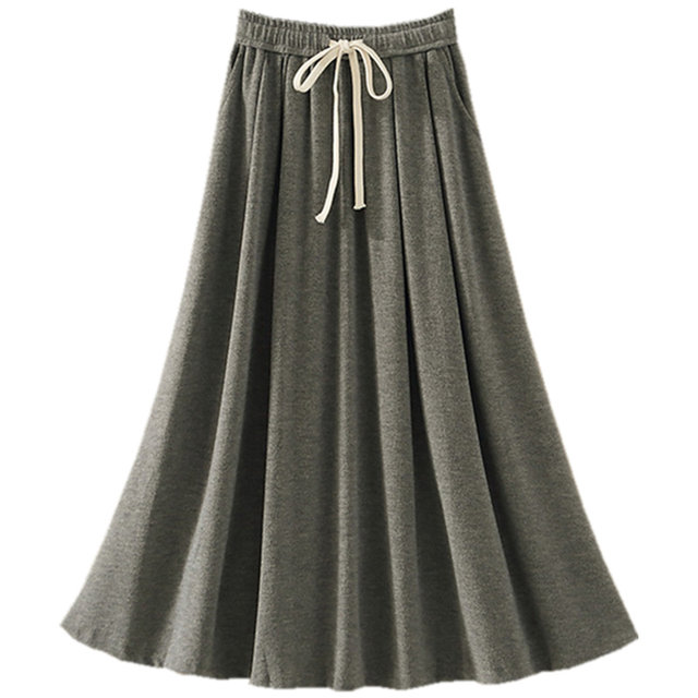 2024 autumn and winter new design elastic waist drawstring lace pocket casual skirt A-line long skirt for women
