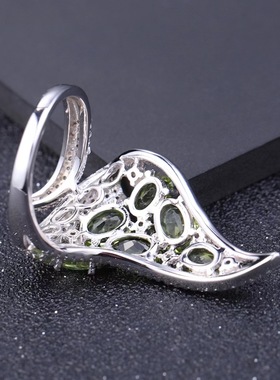 意大利工艺设计师款开口戒指个性夸张奢华925银天然橄榄石戒指