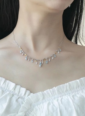 设计师款搭配高级感宝石项链 花枝之语设计s925银天然托帕石项链