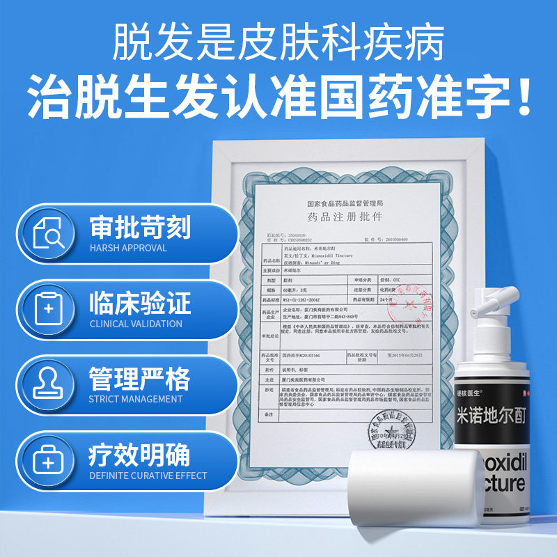 米诺地尔酊5%正品官方男女用育发瓶 硬核医生医药白发脱发