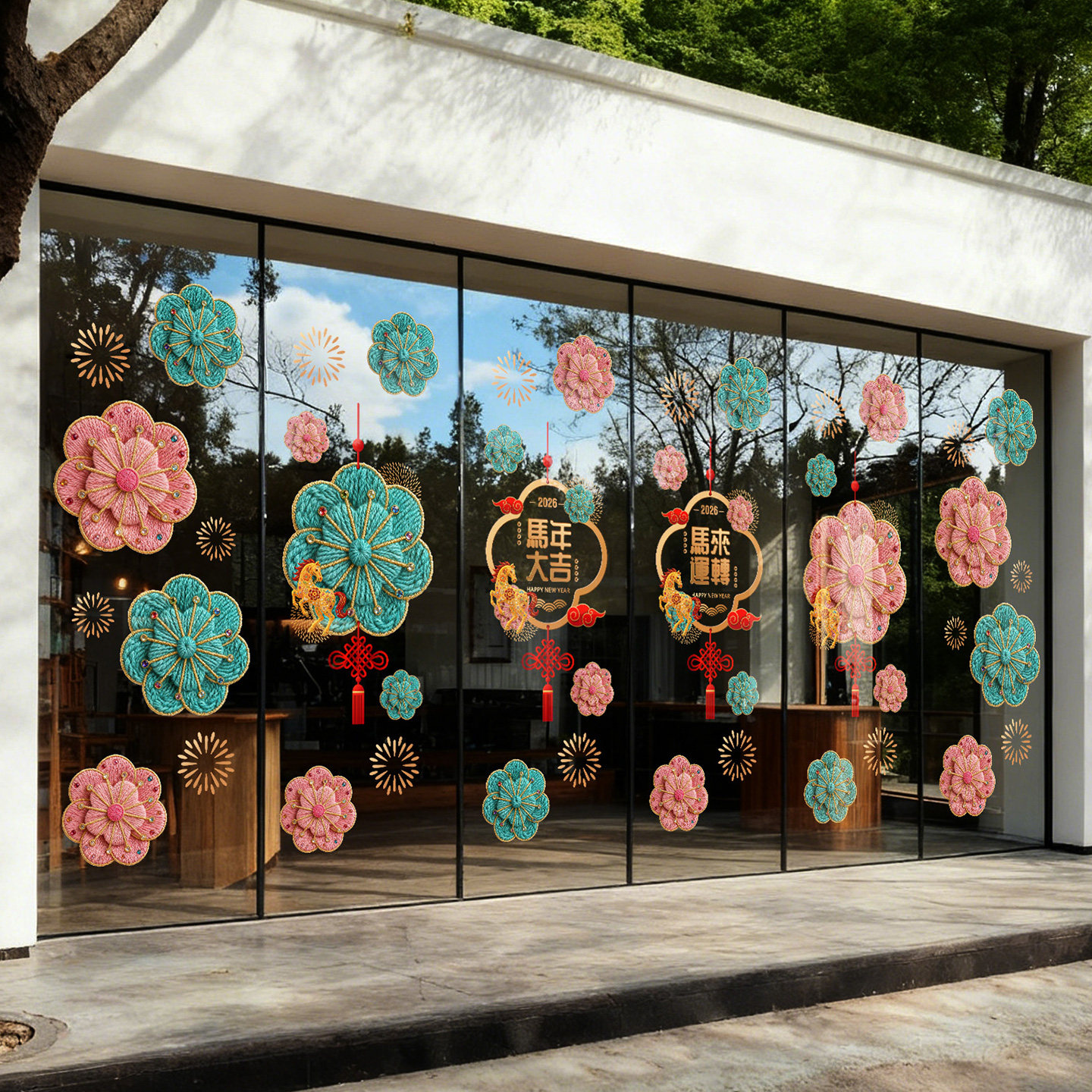 春天毛线桃花玻璃贴网红暖冬针织马年商场展厅珠宝店春节洋气美陈,淘宝优惠券,粉丝福利购,淘宝优惠卷