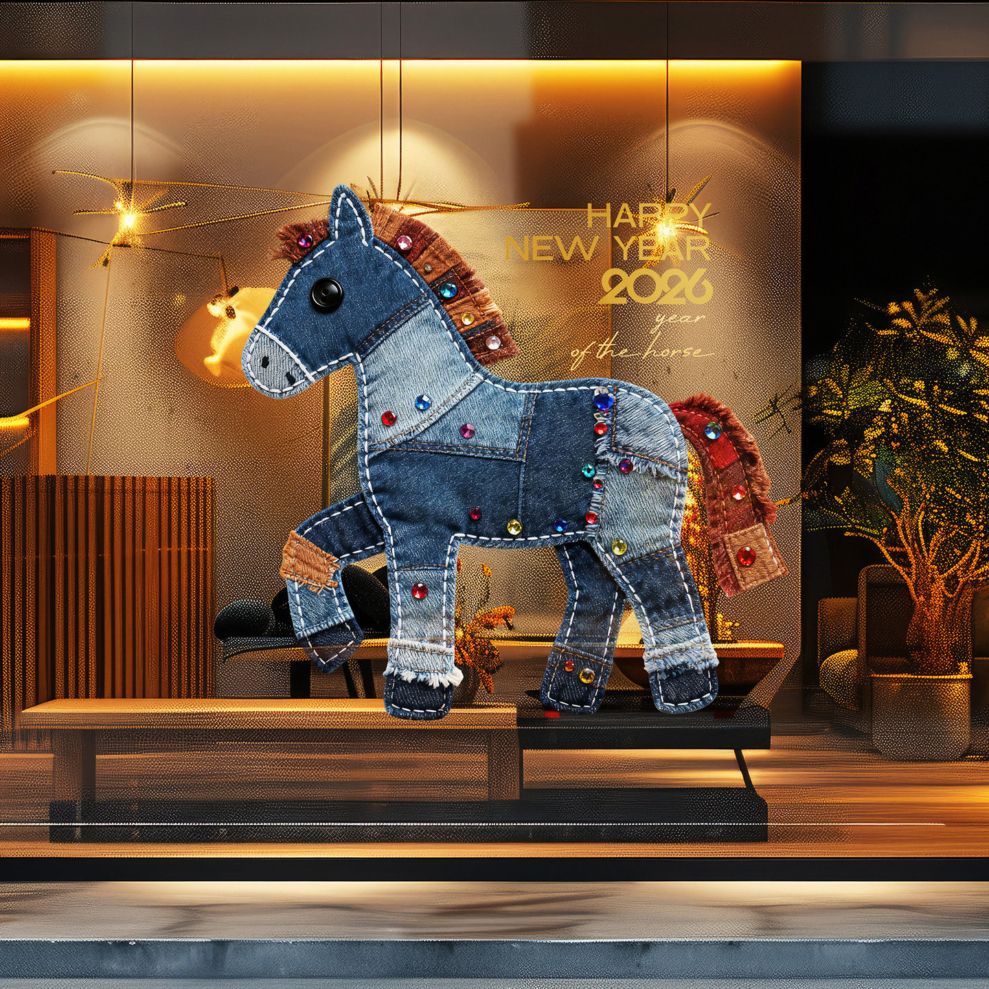 马年门贴复古牛仔木马创意新年布置服装店咖啡店工作室个性装饰品,淘宝优惠券,粉丝福利购,淘宝优惠卷