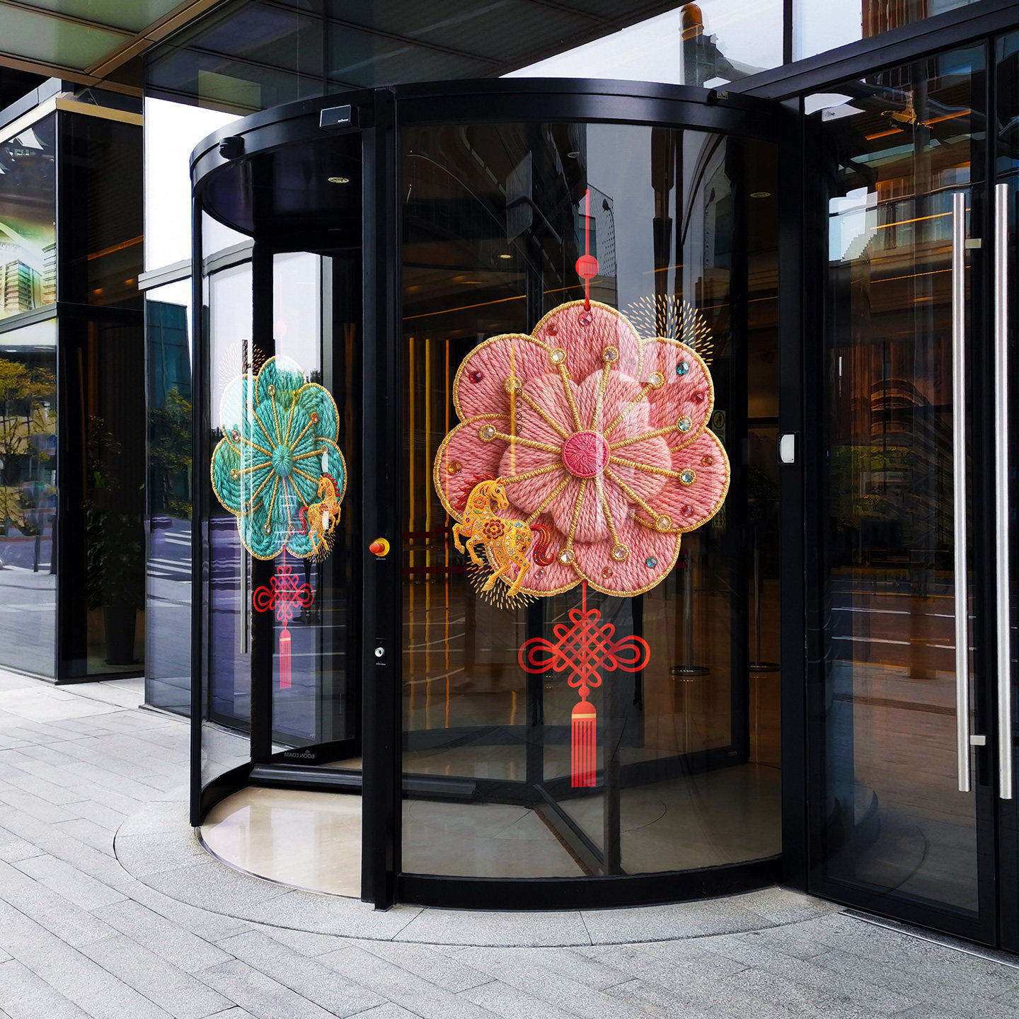 春天毛线桃花玻璃贴网红暖冬针织马年商场展厅珠宝店春节洋气美陈,淘宝优惠券,粉丝福利购,淘宝优惠卷