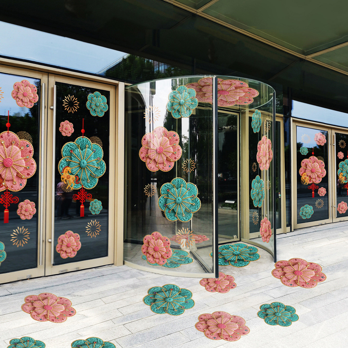 春天毛线桃花玻璃贴网红暖冬针织马年商场展厅珠宝店春节洋气美陈,淘宝优惠券,粉丝福利购,淘宝优惠卷