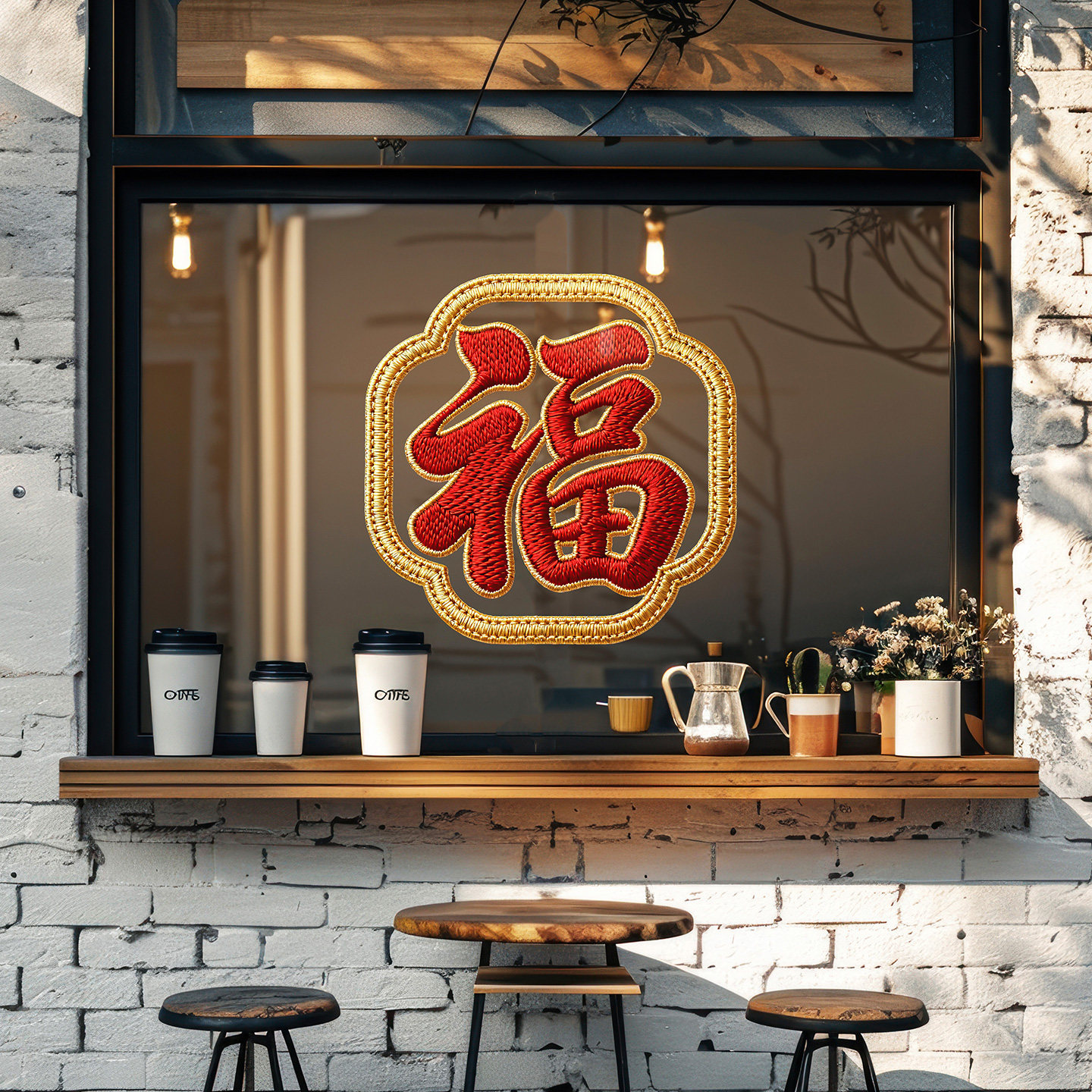 马年福字刺绣毛线风格珠宝金店女装店春节高级感氛围国潮牡丹窗花,淘宝优惠券,粉丝福利购,淘宝优惠卷