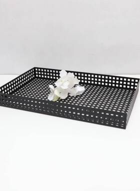 现代简约金属黑网格茶盘收托盘摆纳件客厅茶几样板间家居