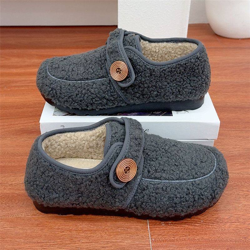 复古加绒平底女棉鞋老北京布鞋可爱圆头博肯鞋毛绒保暖豆豆棉鞋,淘宝优惠券,粉丝福利购,淘宝优惠卷