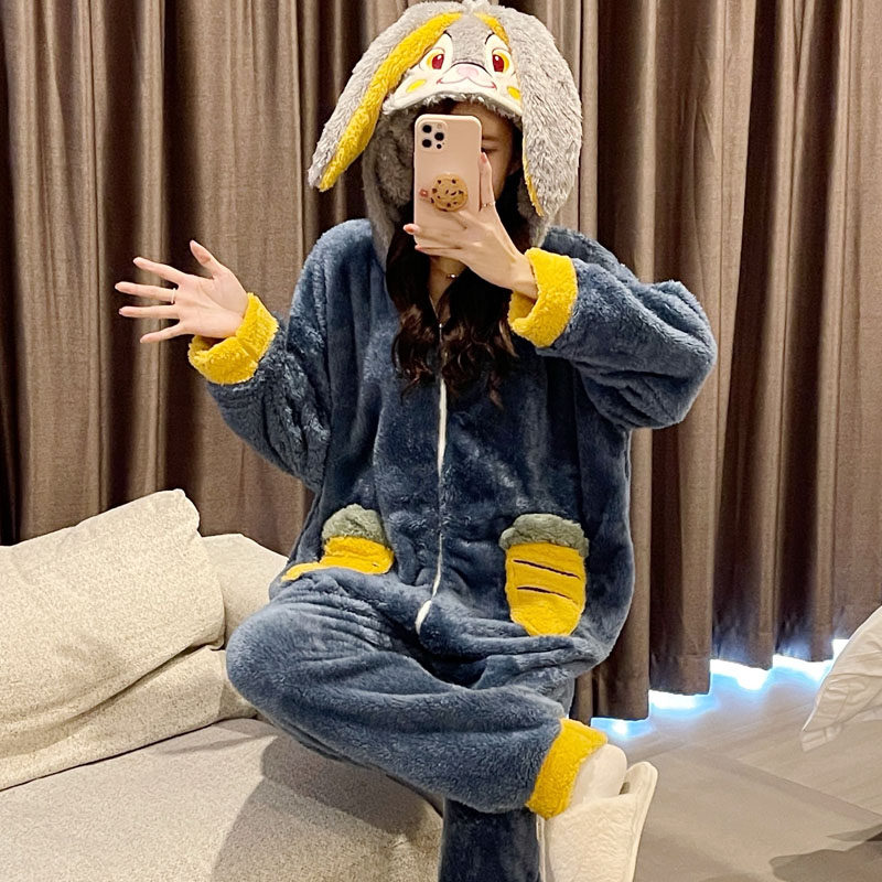 连体睡衣女士秋冬季珊瑚绒加厚新款 阮坊睡衣/家居服套装