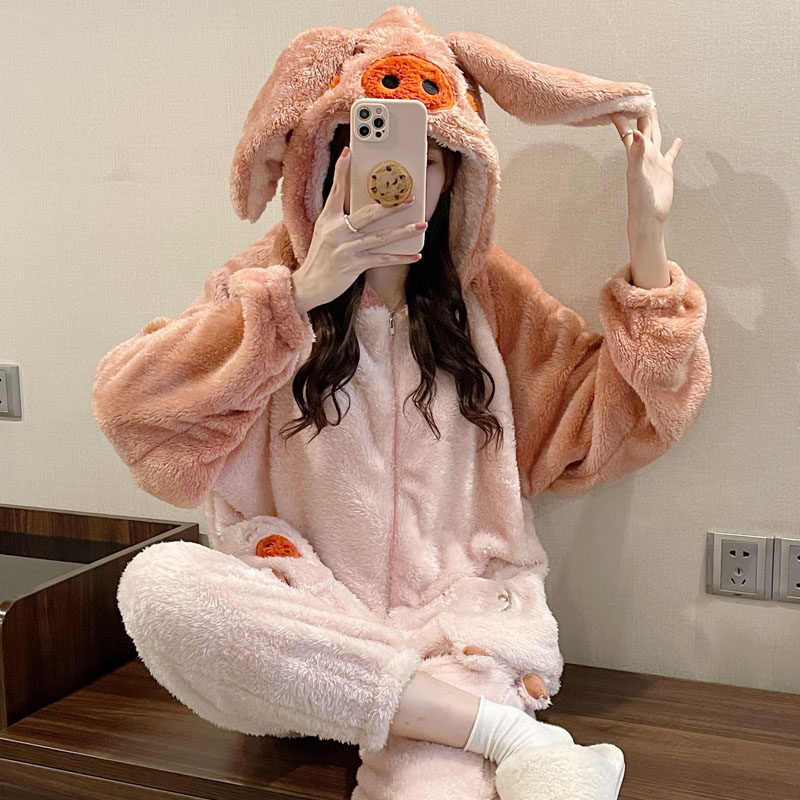连体秋冬季加绒珊瑚绒可爱动物睡衣 阮坊睡衣/家居服套装