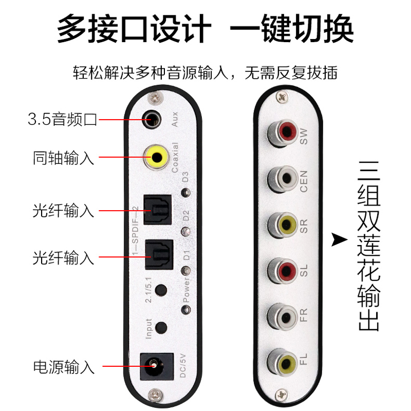 数字光纤同轴转模拟音频5.1转换器DTS杜比AC-3解码电视接功放音响 - 图3