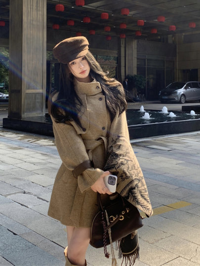 Atuendo de niña de invierno cuello de soporte de doble pecho