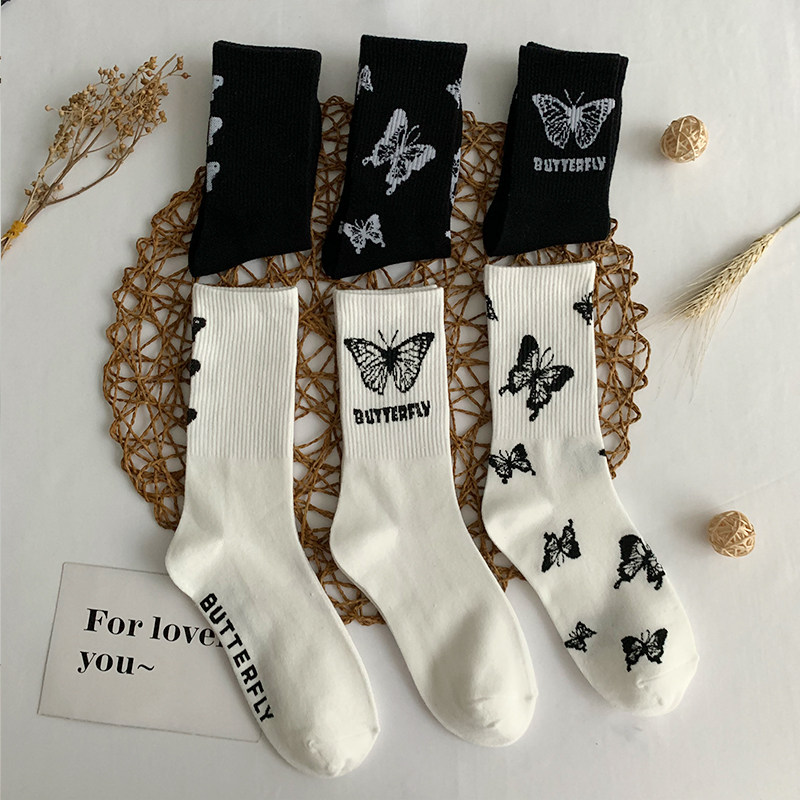 少女四季网红蝴蝶印花学院风堆堆袜 岂可短袜/打底袜/丝袜/美腿袜