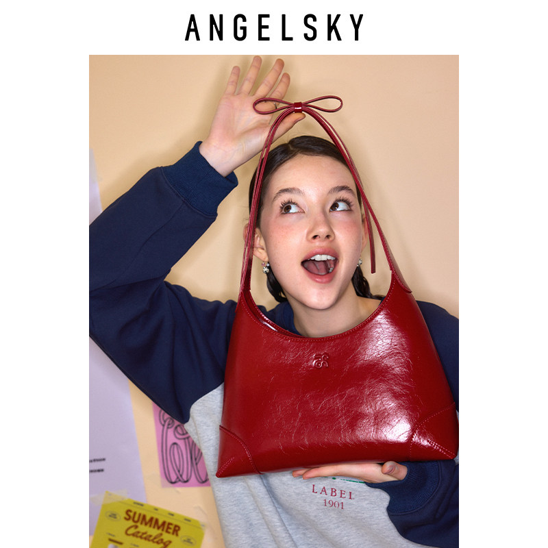 【迪丽热巴同款】ANGELSKY腋下包女托特包小众红色包包婚包新娘