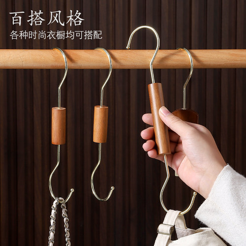 服装店实木圆环胡桃色木圈挂钩s钩陈列道具展示架搭配衣夹围巾架 - 图3