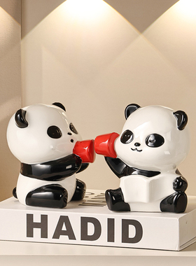 红色听筒熊猫书挡可爱摆件客厅书架装饰品儿童房布置书柜桌面书立