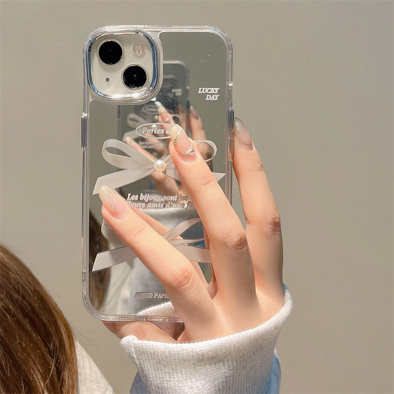 ins风简约蝴蝶结镜面适用苹果14手机壳镜子iphone15promax新款12女15防摔16pro小众11高级感硅胶13全包保护套,淘宝优惠券,粉丝福利购,淘宝优惠卷