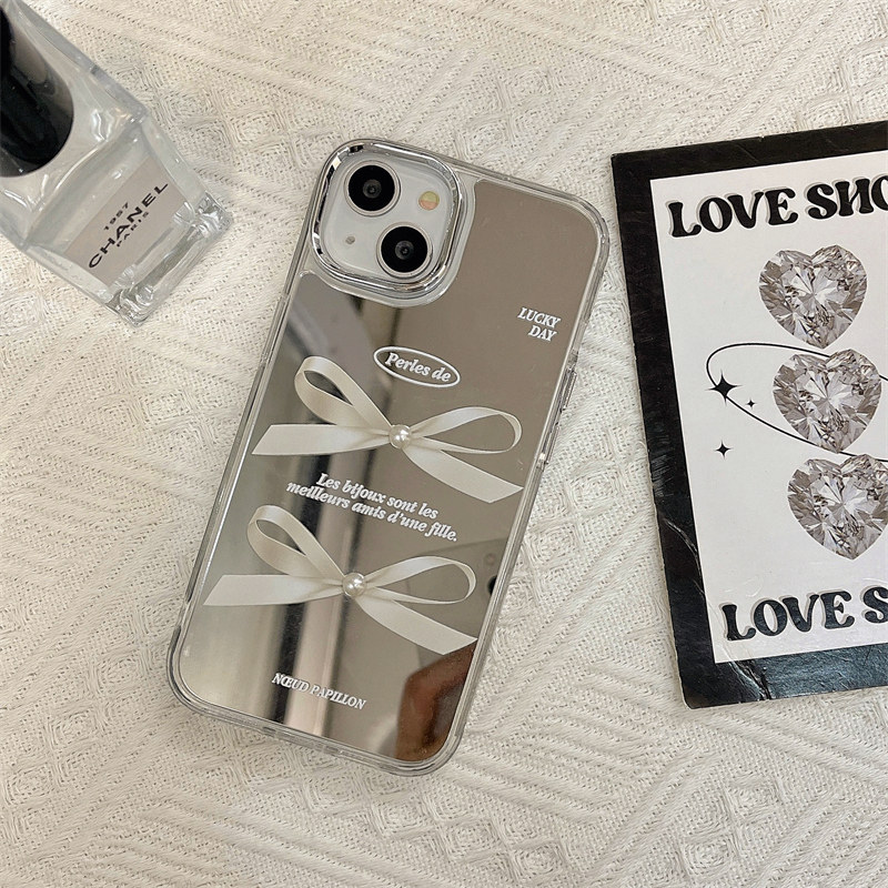 ins风简约蝴蝶结镜面适用苹果14手机壳镜子iphone15promax新款12女15防摔16pro小众11高级感硅胶13全包保护套,淘宝优惠券,粉丝福利购,淘宝优惠卷