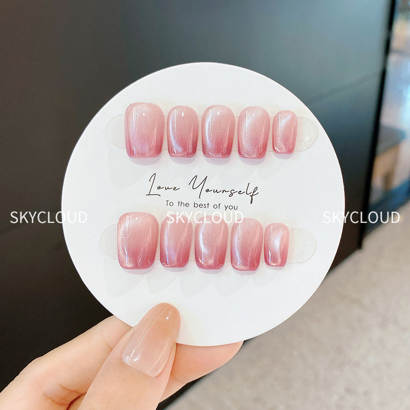 蜜桃冰透猫眼手工穿戴甲2025新款高级感法式美甲成品短款指甲贴片,淘宝优惠券,粉丝福利购,淘宝优惠卷