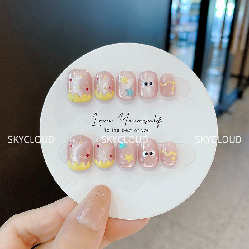 涂鸦手绘可爱手工穿戴甲猫眼短款星星波点美甲贴片假指甲2026新款,淘宝优惠券,粉丝福利购,淘宝优惠卷