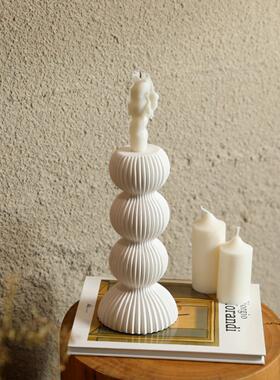 简约黑白陶瓷烛台摆件客厅餐桌