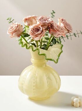 中古芬顿花瓣花瓶摆件客厅餐桌插花瓶法式浪漫水培插花花器高级感