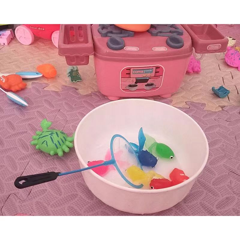 浮水捞鱼玩具宝宝早教儿童嬉水仿真金鱼网兜硅胶小鱼软胶动物益智 - 图1