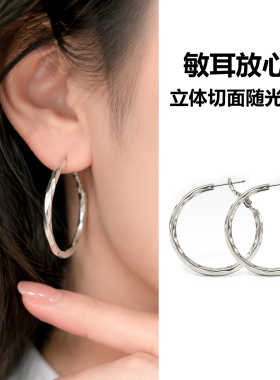高级感气质轻奢耳圈简约银色耳环