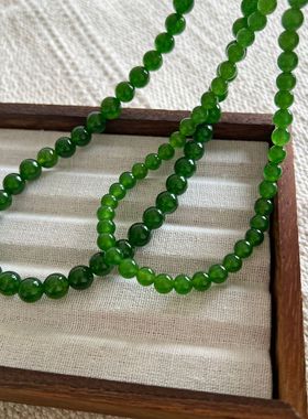 新中式绿色玉髓串珠项链女元宝扣古风超显白2024新款爆款颈链