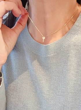 心灵密码~S925纯银镀18k金项链时尚百搭镶钻爱心钥匙吊坠锁骨链