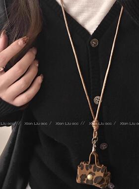 复古咖色豹纹小包项链女秋冬感