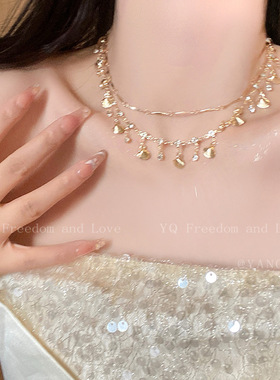 海的女儿~蓝色锆石金色贝壳项链百搭手链小众设计高级感轻奢首饰
