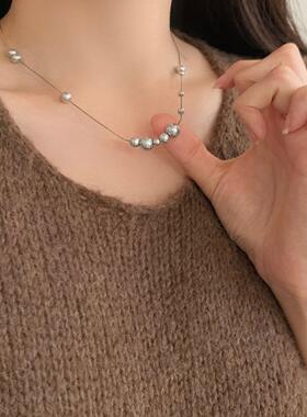 冷淡风银灰色珍珠满天星叠戴颈链