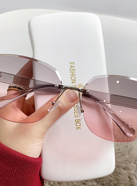 日系cherrykoko时尚无框切边太阳镜双色渐变沙滩墨镜女大框防风