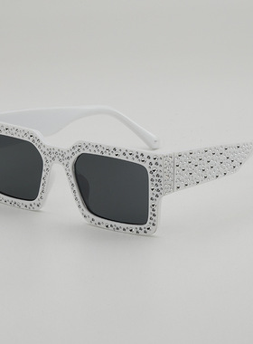 日系CherryKoko欧美复古长方形镶钻墨镜男女朋克风嘻哈蹦迪街拍