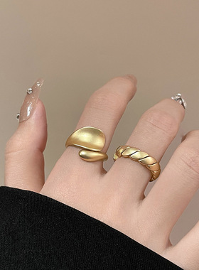 日系CherryKoko不规则开口金色戒指女小众设计冷淡复古高级感