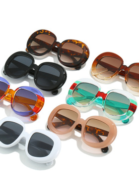 日系cherrykoko红绿色时尚太阳镜  欧美撞色椭圆不规则嘻哈墨镜