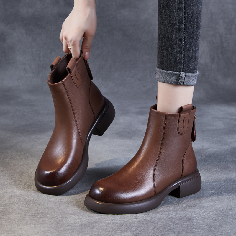 真皮切尔西靴女秋冬新款牛皮英伦风短靴黑色马丁靴软底软皮瘦瘦靴 - 图3