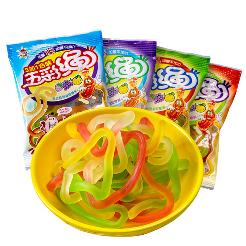五彩绳软糖橡皮糖水果味网红儿时记忆晚上解馋小零食小吃休闲零食 - 图3
