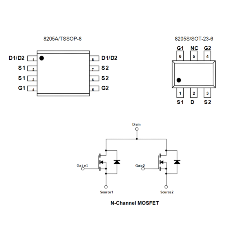 8205S  8205A DW01 02A 06D MSOP8/SOT23锂电池保护IC芯片FS8205A - 图2