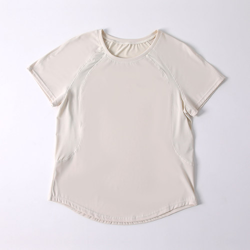 裸感网纱拼接瑜伽短袖运动t恤 圆领健身衣紧身速干网球服夏季运动 - 图2