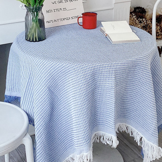 Internet celebrity blue cotton linen American round table cloth